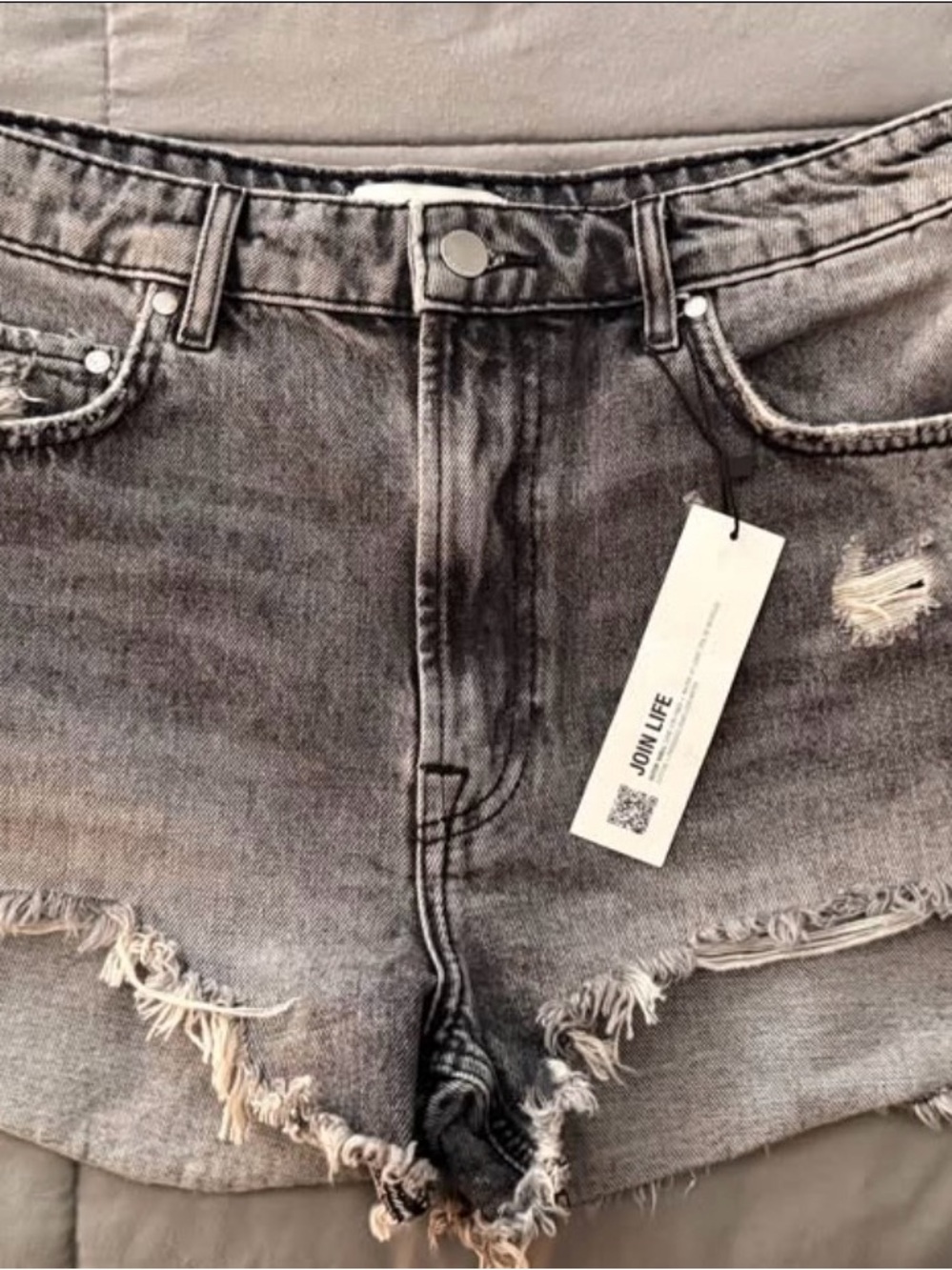 Zara Faded Gray Distressed Denim Shorts with Frayed Hem